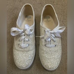 Kate Spade White Glitter Keds SZ 10 Bridal Shoes!
